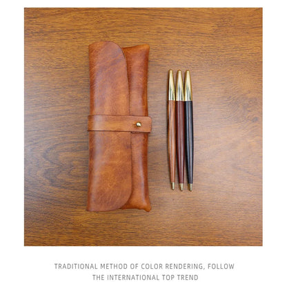 Genuine Leather Men Pencil Bag Handmade Wallet Large Capacity Retro Glasses Storage Bag Stationery Pencil Case Unisex Purses