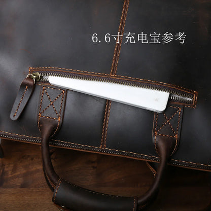 Crazy Horse Leather Retro Men's Horizontal Handbag Genuine Leather Niche Single Shoulder Cross Shoulder Large Capacity Briefcase