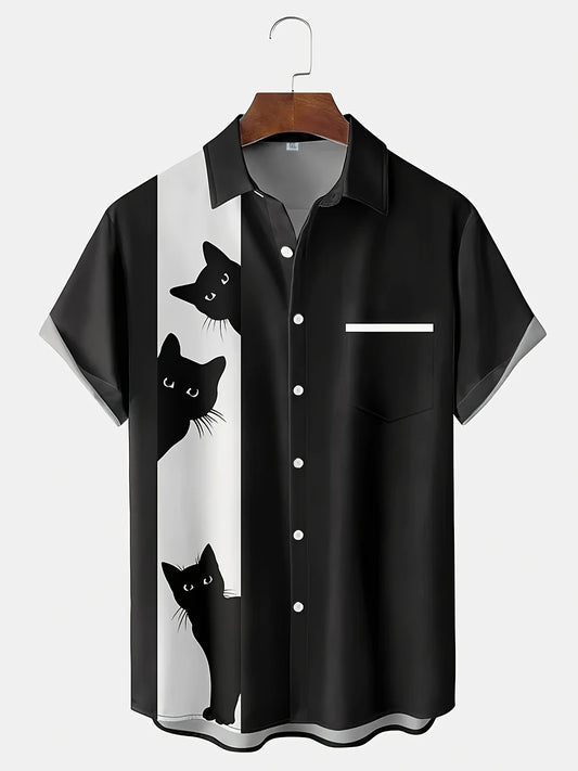 2026 Summer New Style Men's Shirt - Street Casual Fashion Comfortable Soft Breathable Lightweight 3D Cat Pattern Print