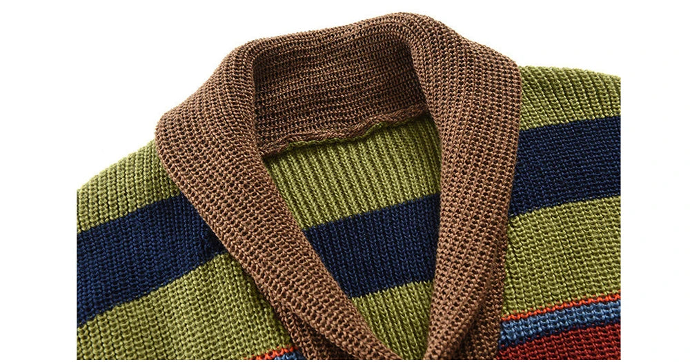 Winter Men's Rainbow Sweaters Cardigan Fashion Man Warm Knitted Sweaters Coats Man Lapel Windbreaker Knitted Jackets Clothing