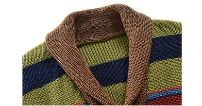 Winter Men's Rainbow Sweaters Cardigan Fashion Man Warm Knitted Sweaters Coats Man Lapel Windbreaker Knitted Jackets Clothing