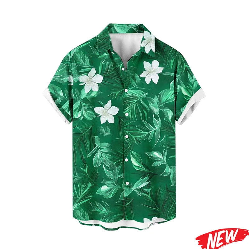 Hawaiian Flower Leaf Graphic Shirts For Men Cool 3d Printing Plants Lapel Shirt Tops Beach Short Sleeve Aloha vacation Shirts
