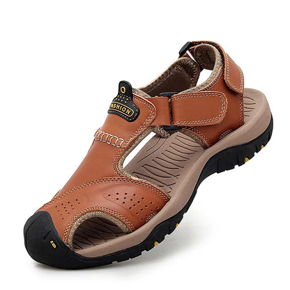 2026 New Men's Sandals Handmade Thick Bottom Rubber Breathable Casual Slip-On Beach Shoes Leather Upgraded Version