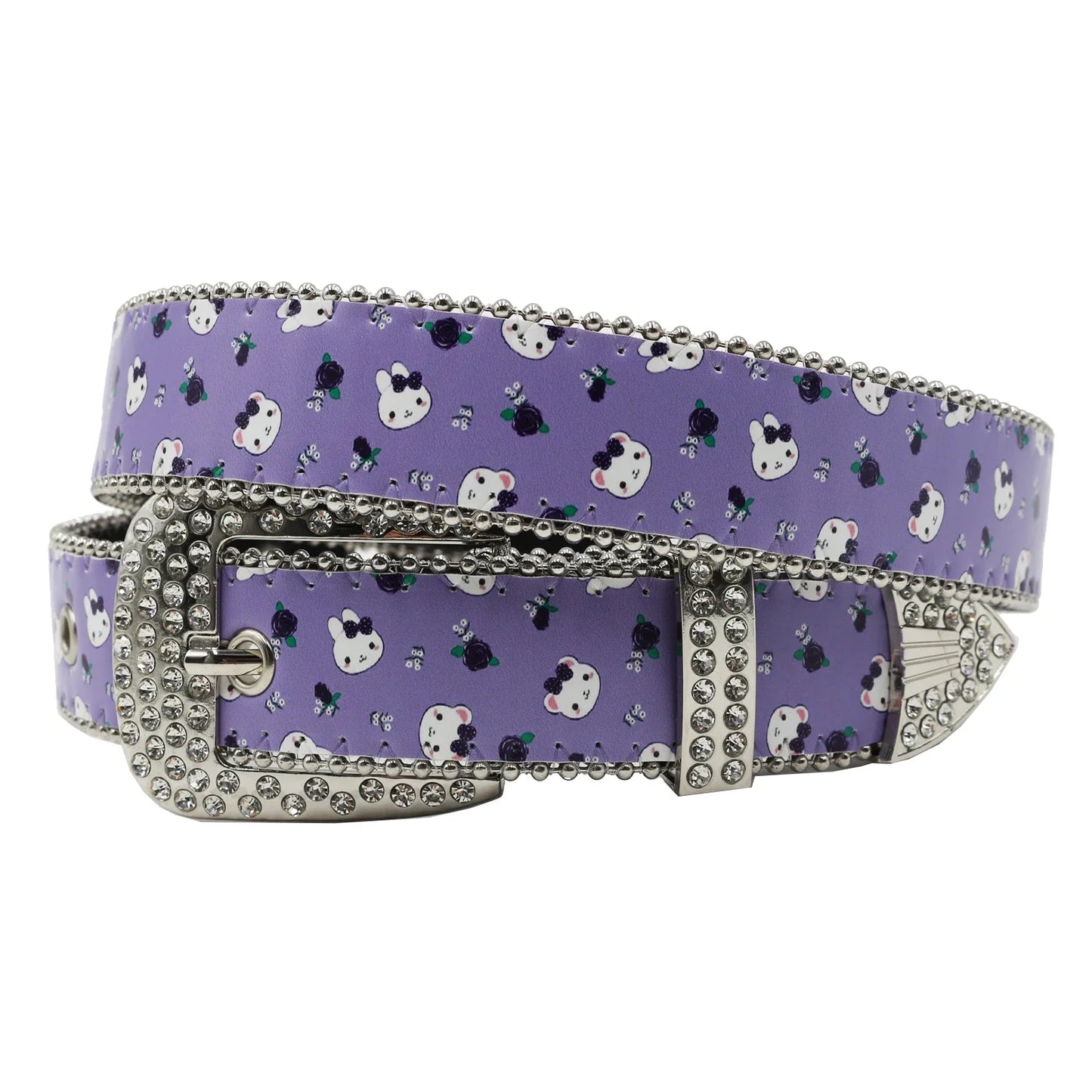 Rhinestone belt blue totem print New Women's Fashion Rhinestone Versatile Fashion PU Leather Belt Jeans Punk Rock Y2K Belt