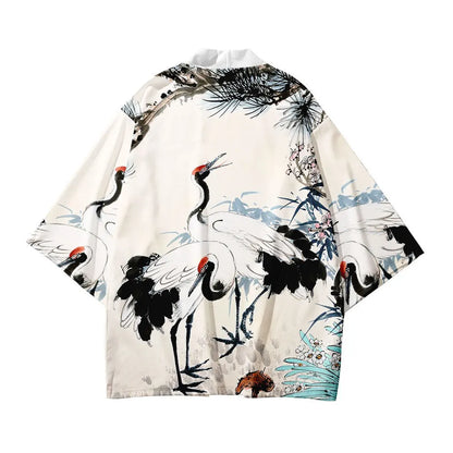 Japanese Style Cosplay Shirt 3D Crane Print For Men Women Traditional Samurai Kimono Haori Japanese Beach Yukata