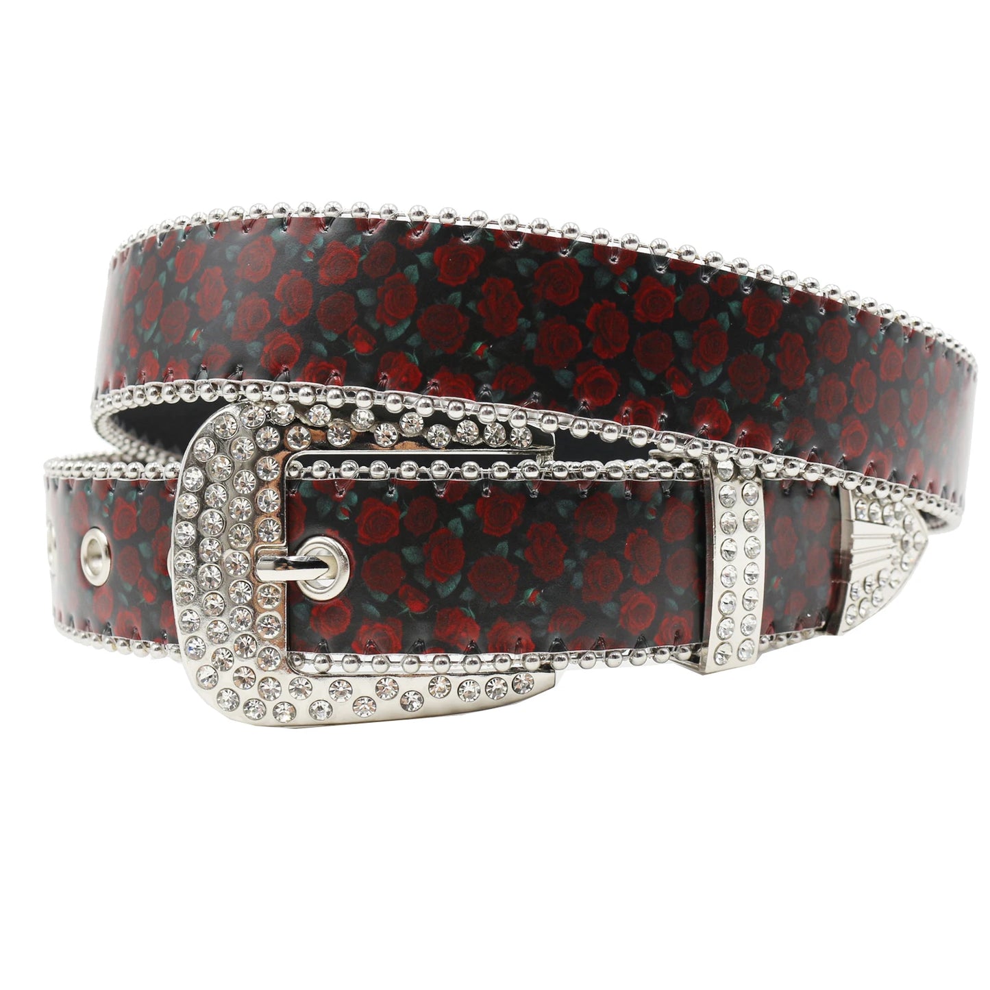Rhinestone belt B&B style blue print pattern Women's Jeans Rhinestone Belt Men's Belt Western Denim Leather HipHop Rock