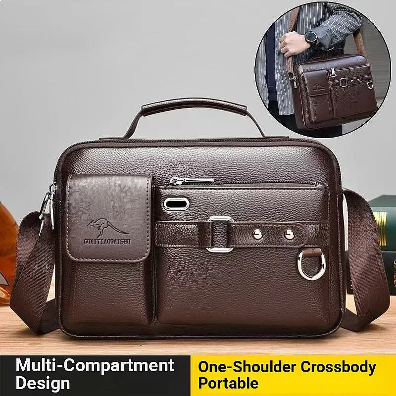 Men's Retro Messenger Bag Waterproof Large Capacity Laptop Briefcase for Office Travel School