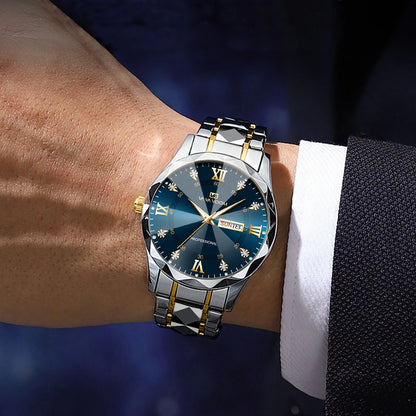 VA VA VOOM Hot Selling Original Blue Gold Creative Design Classic Hot selling Quartz Watch Men Fashion High Quality Rhombus Design Fashion Business Japanese Movement Gold Stainless Steel Fashion Clock Sports Watch for Men Gif