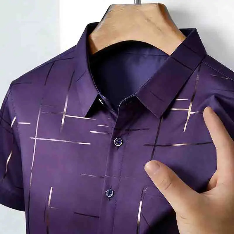 2026 High-Quality Men's Casual Fashion Shirt Short Sleeve Button-Down with Geometric Pattern