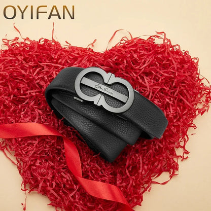 OYIFAN Automatic Ratchet Belt for Men - Genuine Leather Strap with Alloy Buckle, Durable for Daily Wear