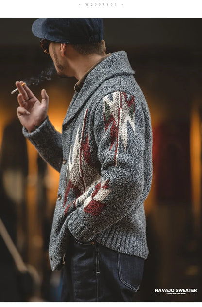 Maden Knitted Vintage Cardigan Men Sweater Indiana Thick Knit Oversized Streetwear Geometric Trend V-neck Christmas Knit Coats