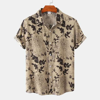 Hawaiian Summer Men's Casual Shirt Social Beach Style Short Sleeve Large Flower Print Chinese Resort Retro Loose Shirt