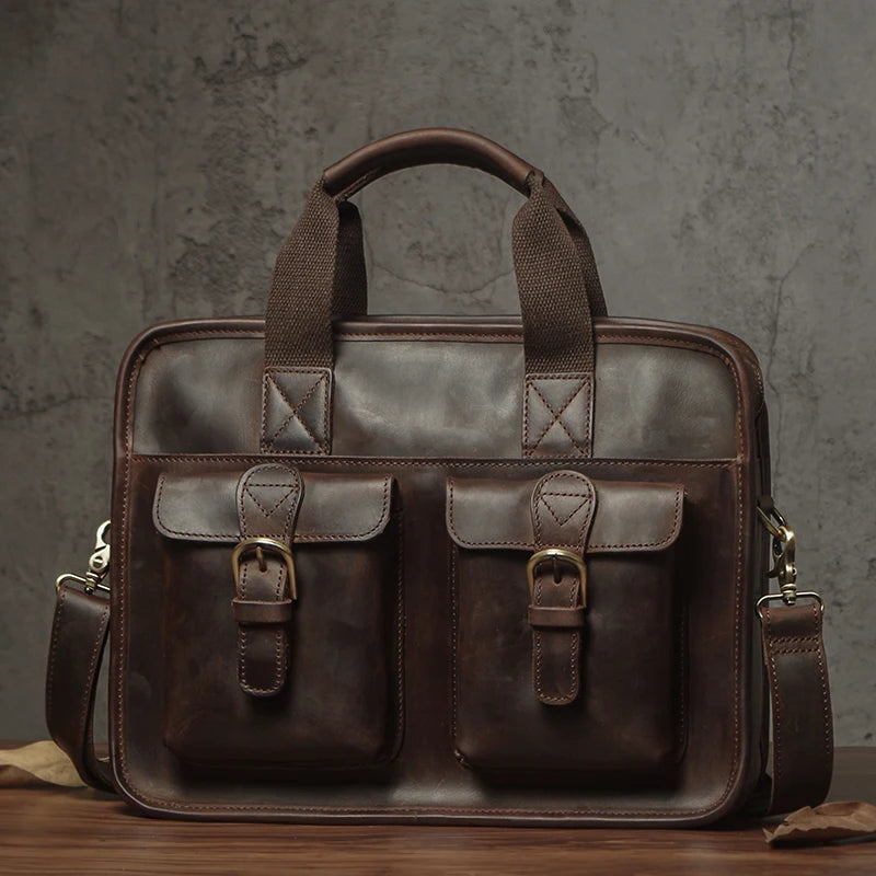 NUKA Retro Natural Cowhide Handbag Men's Real Leather Executive Briefcase Luxury Business Shoulder Bag Daily File Messenger Bags