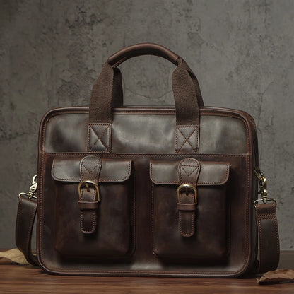 NUKA Retro Natural Cowhide Handbag Men's Real Leather Executive Briefcase Luxury Business Shoulder Bag Daily File Messenger Bags