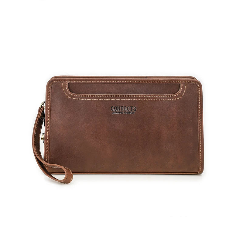 CONTACT'S Genuine Leather Handbag Men Vintage Small Cluth Bag 6 Card Holder iPad Mini Metal Lock Travel Business Pouch Bag