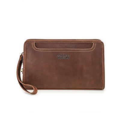 CONTACT'S Genuine Leather Handbag Men Vintage Small Cluth Bag 6 Card Holder iPad Mini Metal Lock Travel Business Pouch Bag