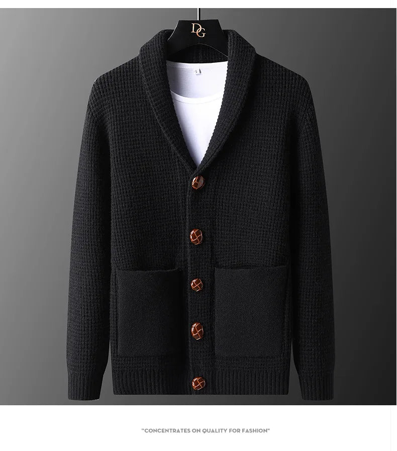 Men's Casual Knitted Open Cardigan Pockets Sweater Loose Korean Style V-Neck Autumn Fashion Light Maturity Spring Fall Outerwear