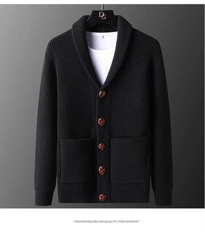 Men's Casual Knitted Open Cardigan Pockets Sweater Loose Korean Style V-Neck Autumn Fashion Light Maturity Spring Fall Outerwear