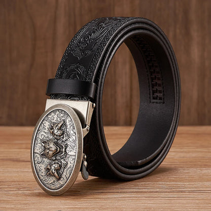 3.5cm Fashion Embossing Retro Male Belts for Men Business Split Leather Belt Dragon Pattern Automatic Buckle Strap