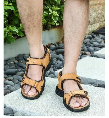 2025 New Genuine Leather Men's Sandals Summer Outdoor Non-slip Hiking Trekking Shoes for Men Beach Slippers Casual Sneakers