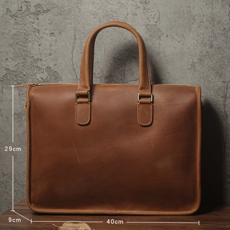 NUKA Men's Executive Briefcase High Quality Real Leather Business Handbag Retro Original Cowhide Shoulder Bag For 15 Inch Laptop