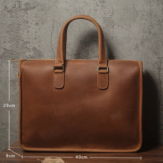 NUKA Men's Executive Briefcase High Quality Real Leather Business Handbag Retro Original Cowhide Shoulder Bag For 15 Inch Laptop