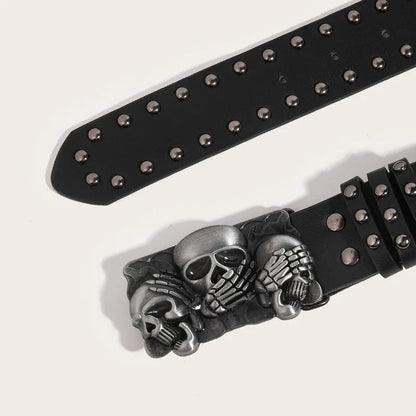 New Belts For Women Snap-Fastener Casual Belt Punk Goth Rivet Black Jeans Unisex Men Belt Paw Skull Buckle Waistband Man
