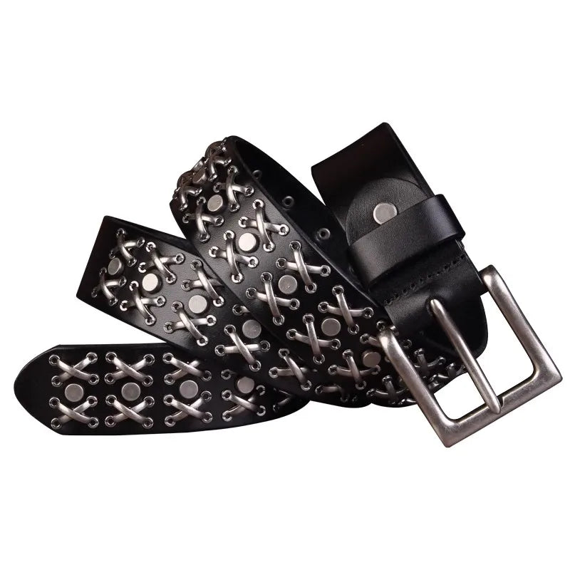 Studded Heavy Metal Style Belt Handmade Genuine Leather Punk Rock Style Men's Belt Cowhide Retro Tactical belt Jeans Belt