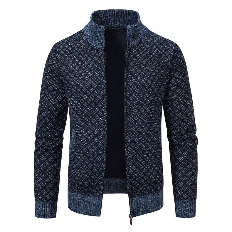 Men's Knitted Cardigan Coat Korean Slim Fit Trendy Sweater Autumn Winter Zip Up Mens Fleece Lined Top Clothing