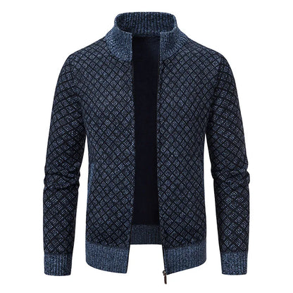 Men's Knitted Cardigan Coat Korean Slim Fit Trendy Sweater Autumn Winter Zip Up Mens Fleece Lined Top Clothing
