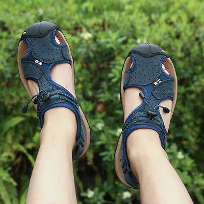 Brand Men's Sandals Summer Genuine Leather Sandals Outdoor Men Beach Shoes Rome Sandals Comfortable Large Size Men Casual Shoes