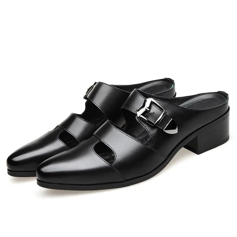 Men Half Slipper Shoes 5CM High Heels Slides Luxury Loafers Fashion Zapatillas Hombre Casual Shoes Sapato Social Masculino Mules