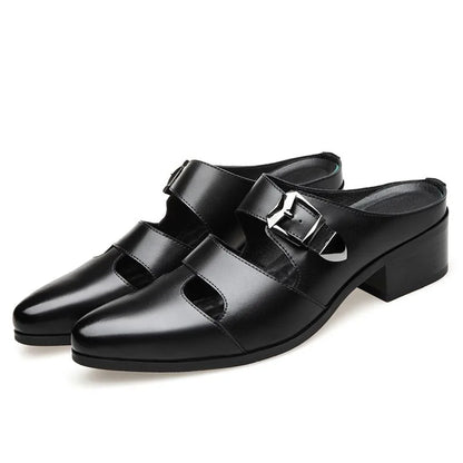 Men Half Slipper Shoes 5CM High Heels Slides Luxury Loafers Fashion Zapatillas Hombre Casual Shoes Sapato Social Masculino Mules