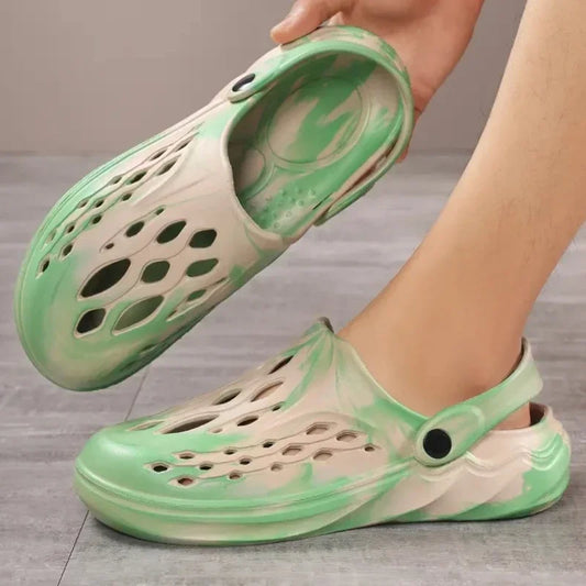 Outdoor Men's Summer Sandals Breathable EVA camouflage Slip-On Casual Shoes round Toe Flat Heel Color Block Pattern