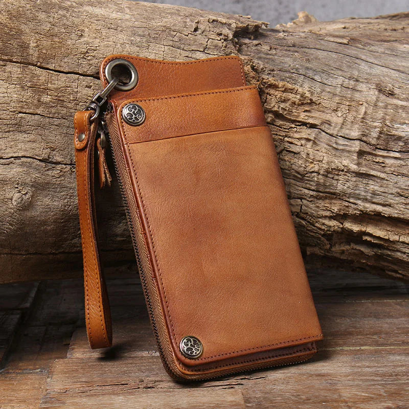 S.WORKER Full Grain Leather Long Wallet Men's Clutch Bag Genuine Leather Classic Purse Card Holder For Men