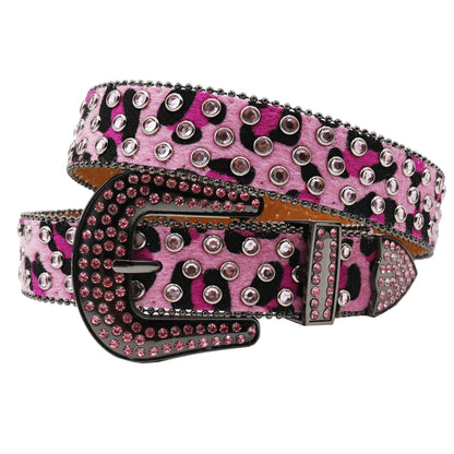 Rhinestone belt Leopard Shiny leather belts for women western rhinestone studded belt men vintage diamond  belt jeans waistbands