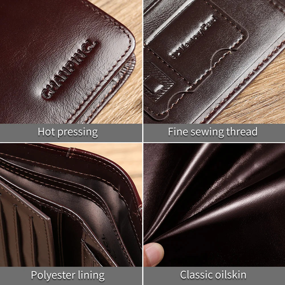 CHANPINCL Men's Italian Top-Grain Cow Leather Slim Tri-Fold Vertical Wallet – Multi-Card, RFID Blocking & Gift Box