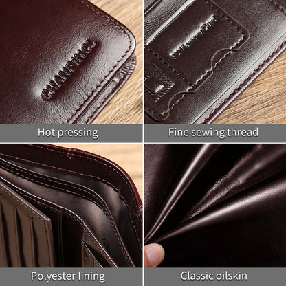 CHANPINCL Men's Italian Top-Grain Cow Leather Slim Tri-Fold Vertical Wallet – Multi-Card, RFID Blocking & Gift Box