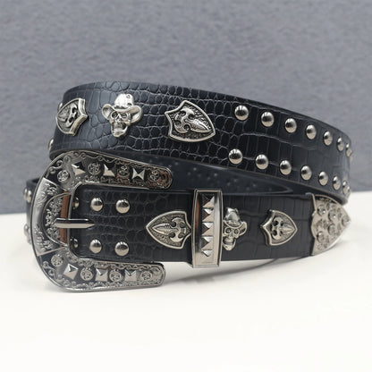 Y2K Punk spider Black Rivet Belt Goth Pu Leather Belts For Women Jeans Pants Boys And Girls Students Belt