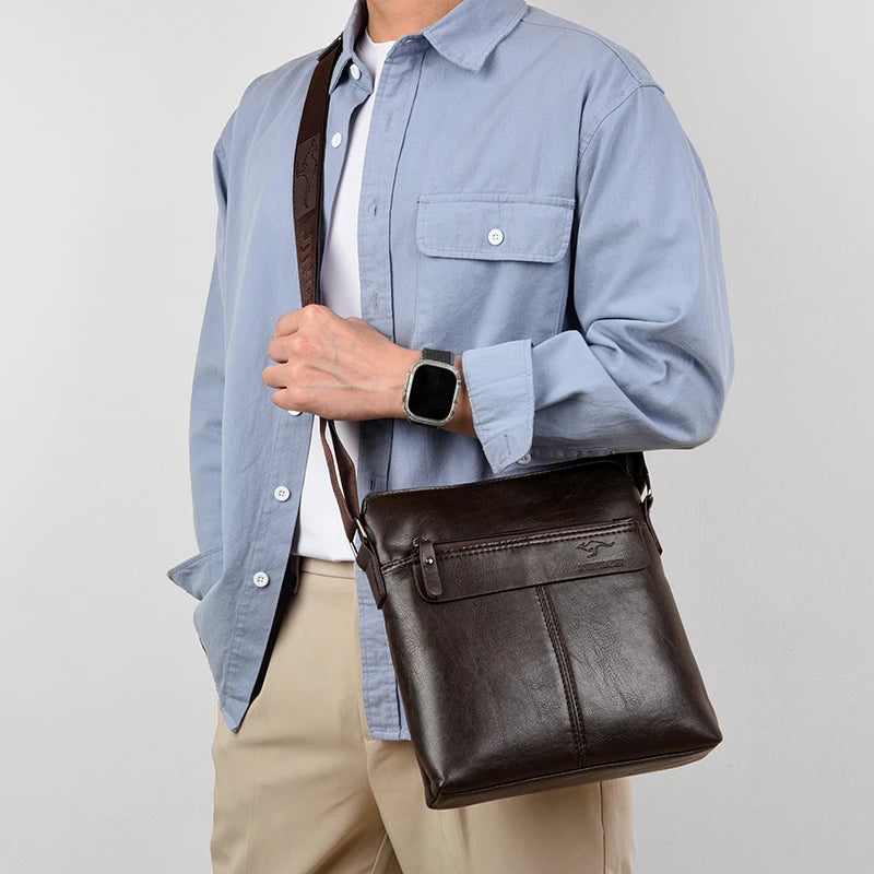 Men's Business Casual Backpack, Single-Shoulder Crossbody Pu Leather Briefcase, Multi-Compartment Large Capacity