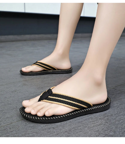 Men's flip flops summer new lightweight rubber woven slippers fashion casual outdoor sandals breathable anti slip beach shoes