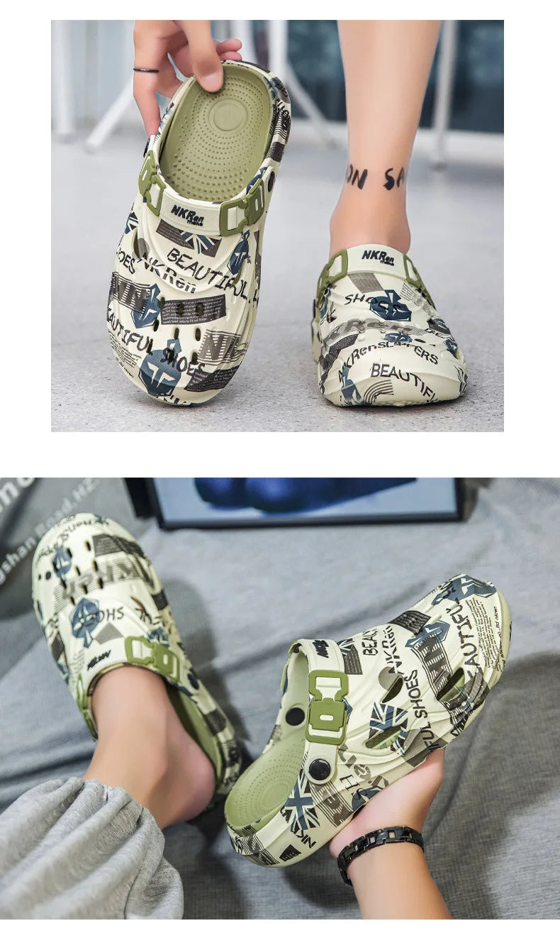Men's Sports Sandals Summer Eva Light Soft Comfortable Men's Beach Sandals Fashion Platform Buckle Slip-on Graffiti Slippers