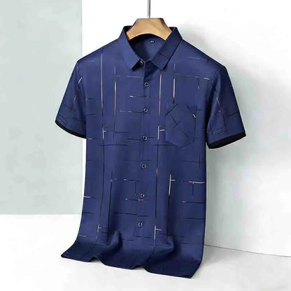 2026 High-Quality Men's Casual Fashion Shirt Short Sleeve Button-Down with Geometric Pattern