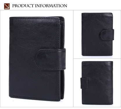 New Men Wallet Cowhide Genuine Leather Wallets Coin Purse Clutch Hasp Open Top Quality Retro Short Wallet Multi Cards Slots