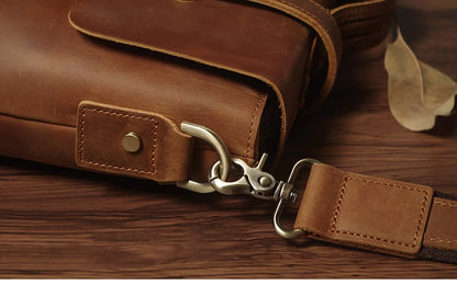 NUKA Men's Leather Handbag Vintage Business Briefcase Crazy Horse Cowhide Messenger Bag Deluxe Shoulder Bag For 15.6 Inch Laptop