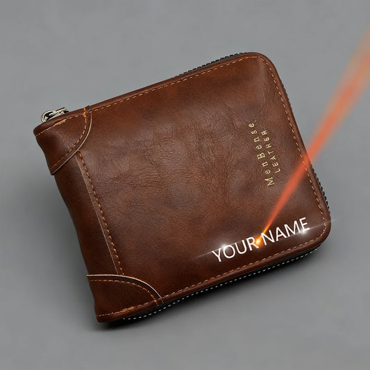 Big Capacity Men Short Wallets Name Engraving High Quality Card Holder Retro Male Coin Purse  Simple Zipper Men Money Clips