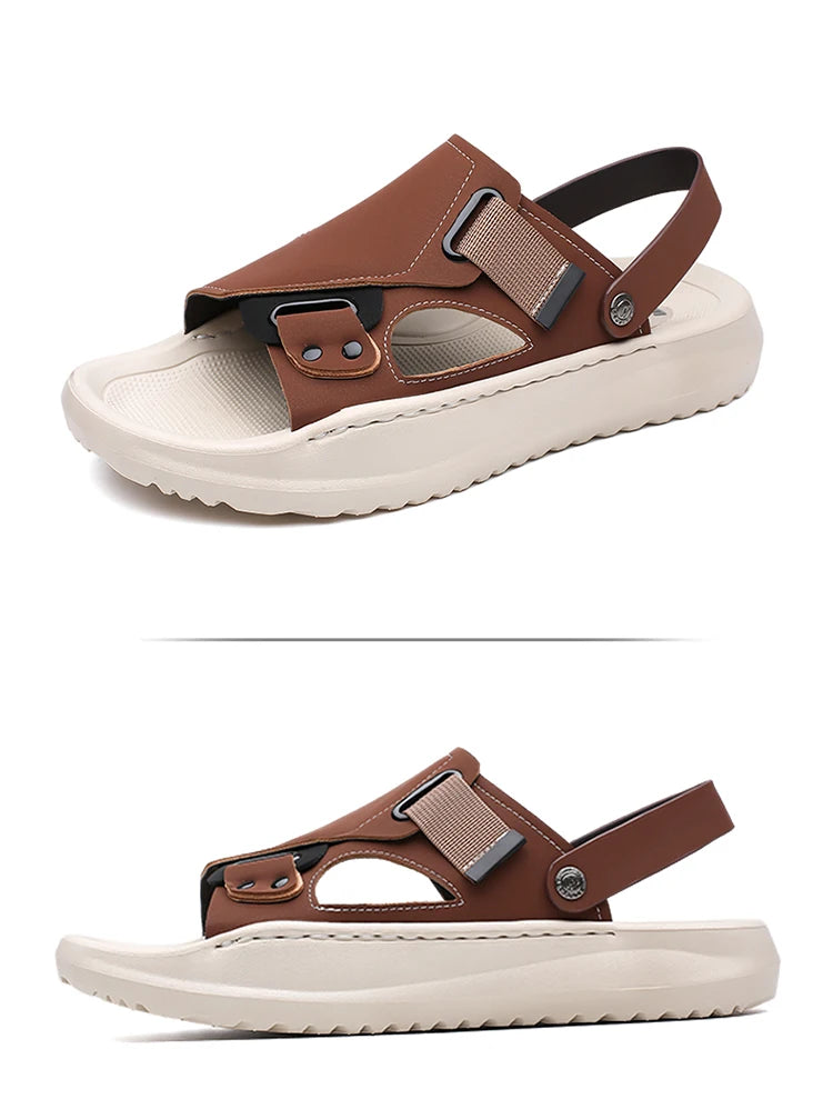 Men's Summer Outdoor Driving Sandals Comfortable Breathable Anti-slip Thick Bottom Two-Way Beach Slippers-WC20253