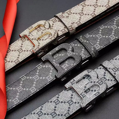 Genuine Leather New luxury brand men's belt fashion business alloy needle buckle men's belt B buckle head waist belt for men