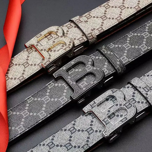 Genuine Leather New luxury brand men's belt fashion business alloy needle buckle men's belt B buckle head waist belt for men
