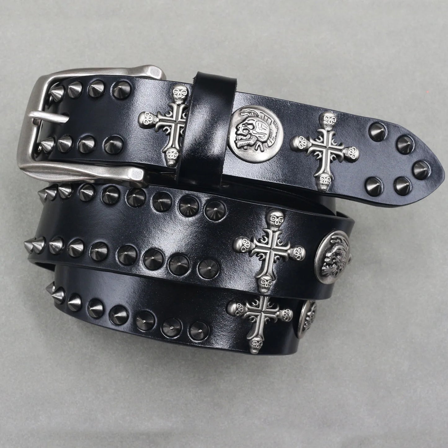 Metal Rivet Cowboy Belt Genuine Leather Cowskin Men Belt Punk Rivet Jeans Belts For Men Ceinture Homme Cinturones Hombre
